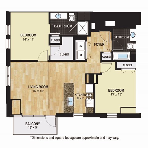 Floor plan for 2 beds, 2 baths, 1149 sqft